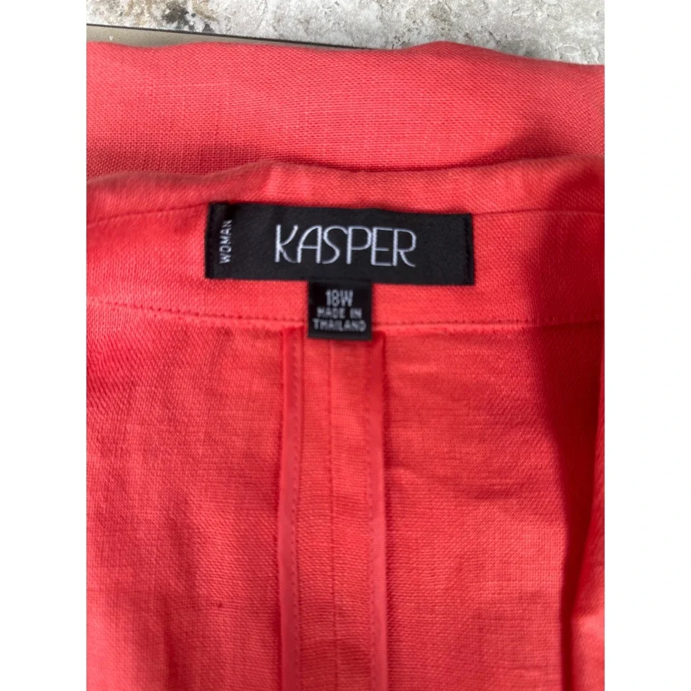 Kasper Woman Coral Pink Linen Blend Blazer and Tank Set 18W Pick Stitch 2 Piece